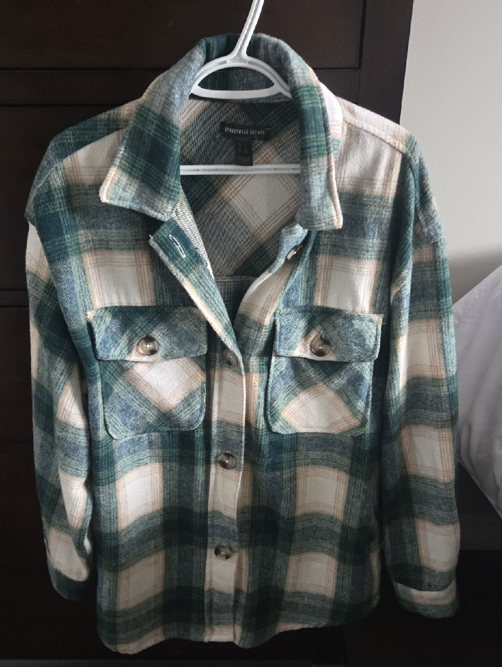 Streetwear Society Green Cream Plaid Utility Jacket